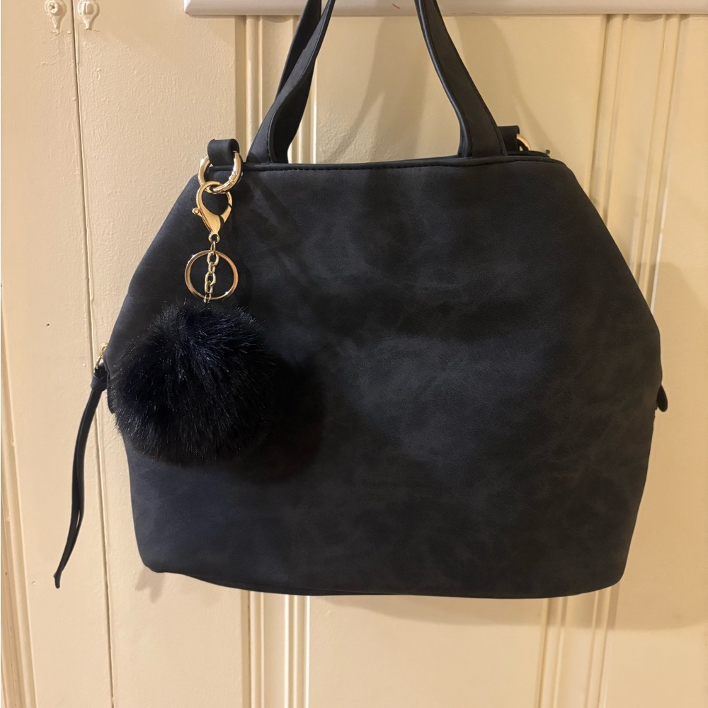 Free People Black Tote Bag with Pom Pom Charm